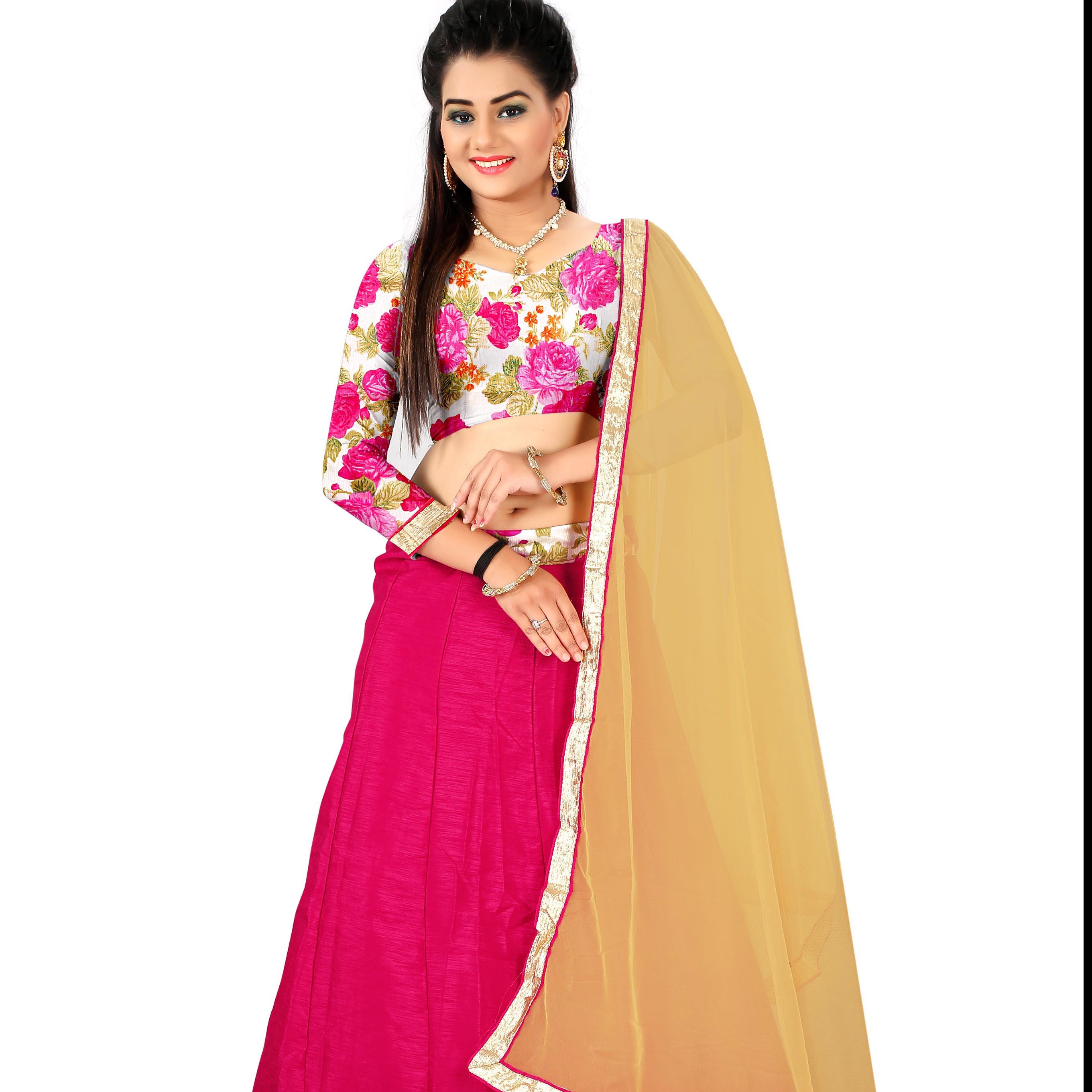 SR Creation Pink Bangalore Silk Semi Stitched Lehenga-SR Creation