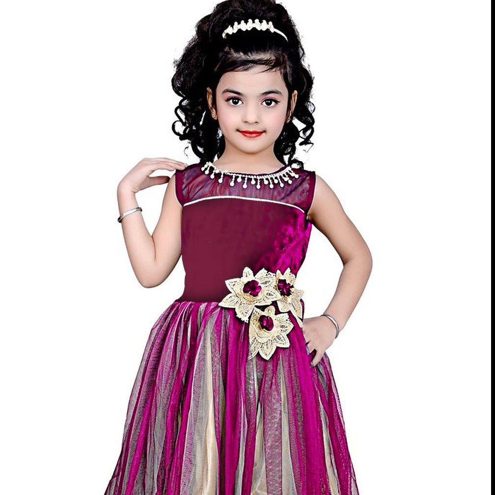 SR Creation Maroon Net Gown for Girls-SR Creation