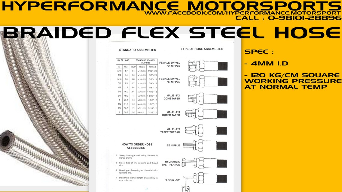 BRAIDIED FLEXIABLE STEEL HOSES - FOR BRAKE LINE / -HYPERFORMANCE MOTORSPORTS