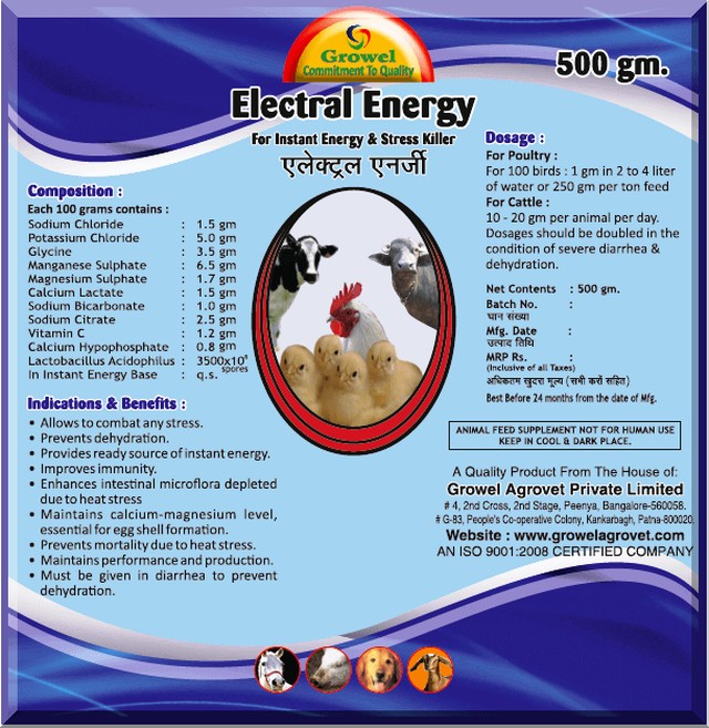 Electrolyte with Minerals & Vitamins for Cattle & Poultry-Growel Agrovet Private Limited
