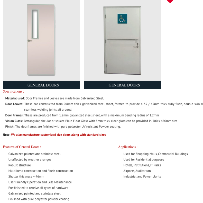 GENERAL DOORS - SINGLE LEAF AND DOUBLE LEAF DOOR-Buildoors Enterprises