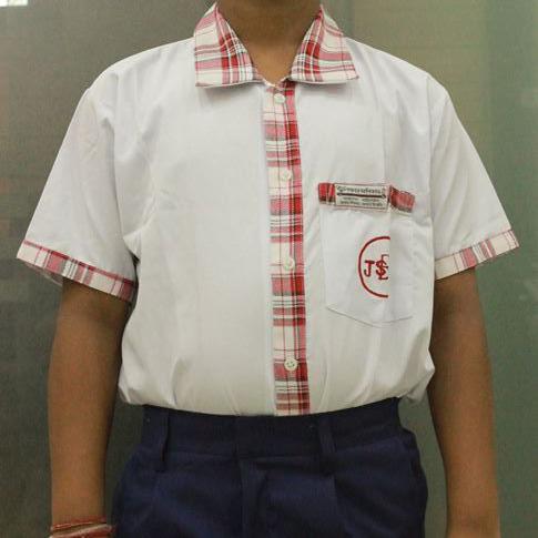 Boys Uniform - White with Red Check border Half Shirt & Navy Blue Half Pant-Sizeplus Apparel (P) Ltd.