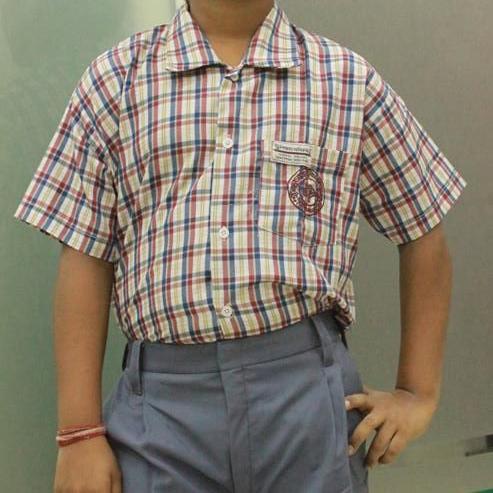 Boys Uniform - Checked Half Shirt & Ash Trouser-Sizeplus Apparel (P) Ltd.