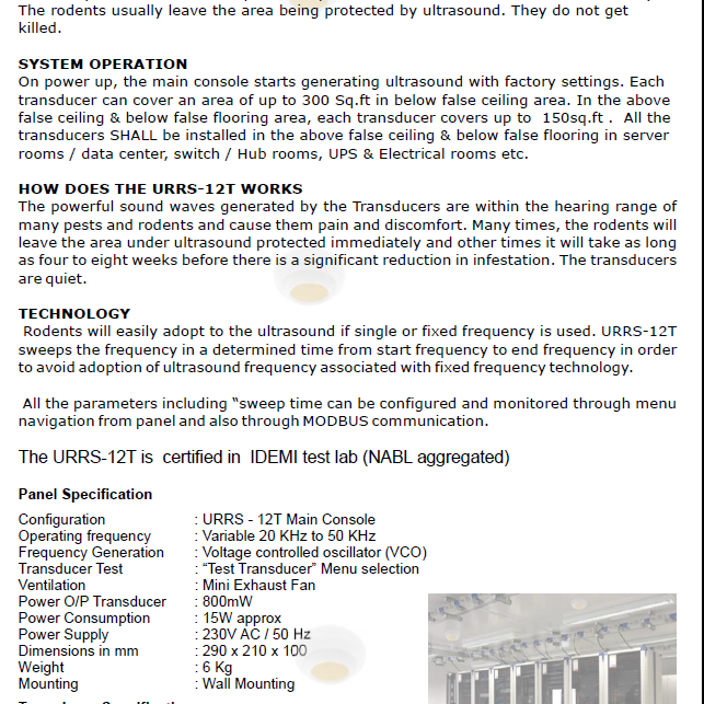 Ultrasonic Rodent Repellent System-C Systems Pvt Ltd