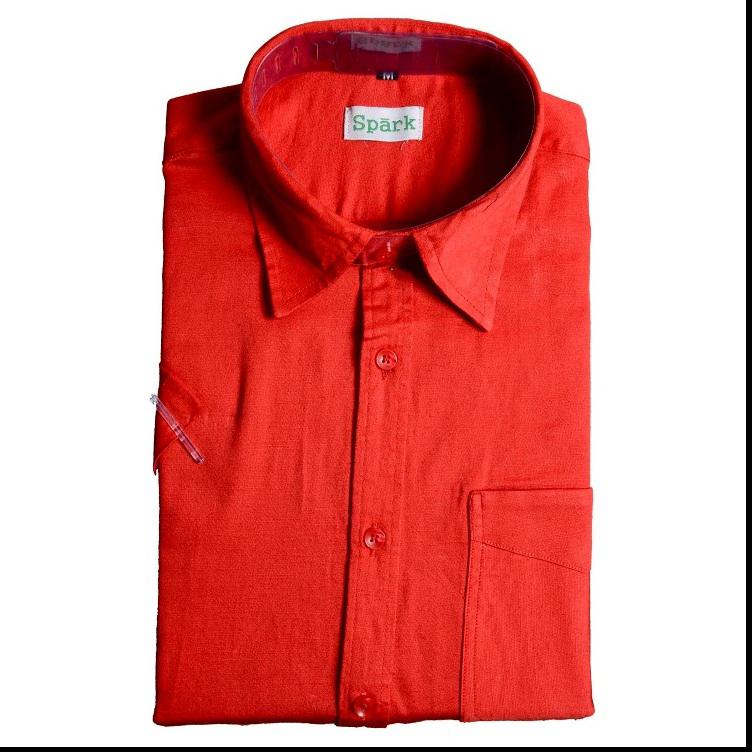 Mens Cotton Shirt, Slim Fit, Half Sleeves, Red, Spark-DK Enterprises
