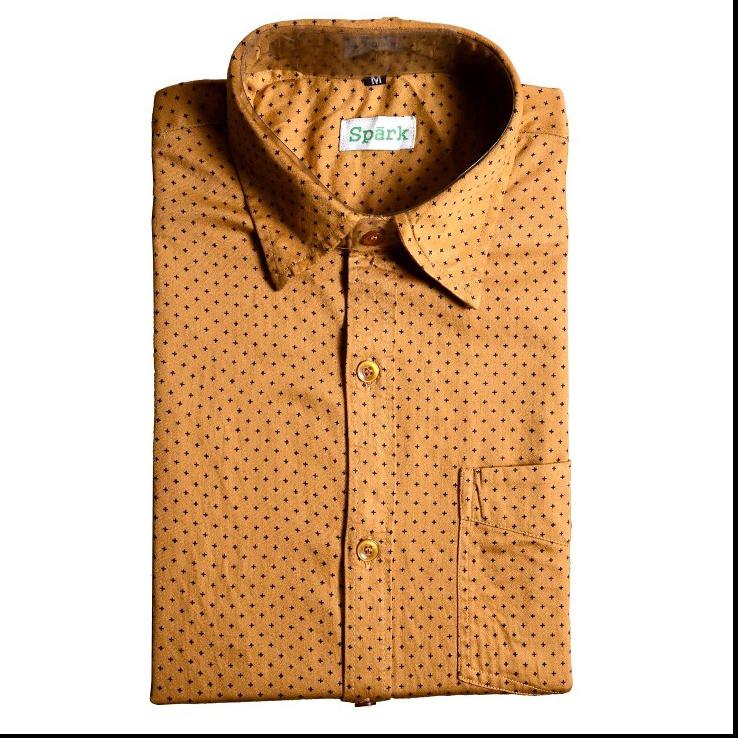 Mens Cotton Shirt, Slim Fit, Half Sleeves, Brown, Spark-DK Enterprises