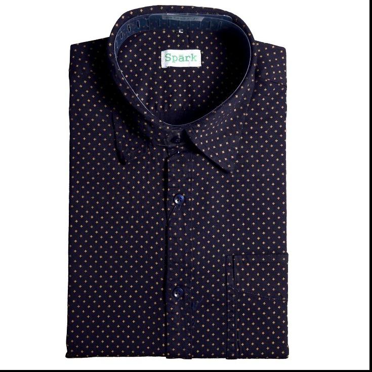 Mens Cotton Shirt, Slim Fit, Half Sleeves, Black Blue, Spark-DK Enterprises
