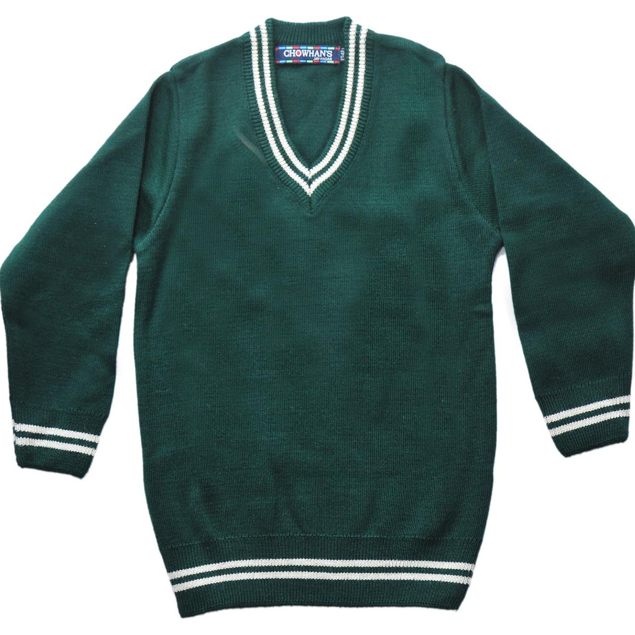 DPS School Sweater - Green with White Border-Sizeplus Apparel (P) Ltd.