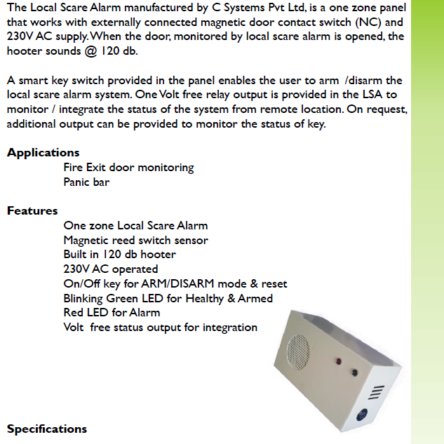 Local Scare Alarm-C Systems Pvt Ltd