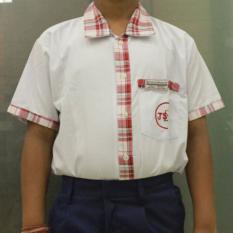 Boys Uniform - White with Red Check border Half Shirt & Navy Blue Half Pant