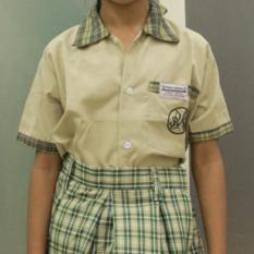 Girls Uniform - Olive Green Blouse with Green check border & Green Check Divider Skirt